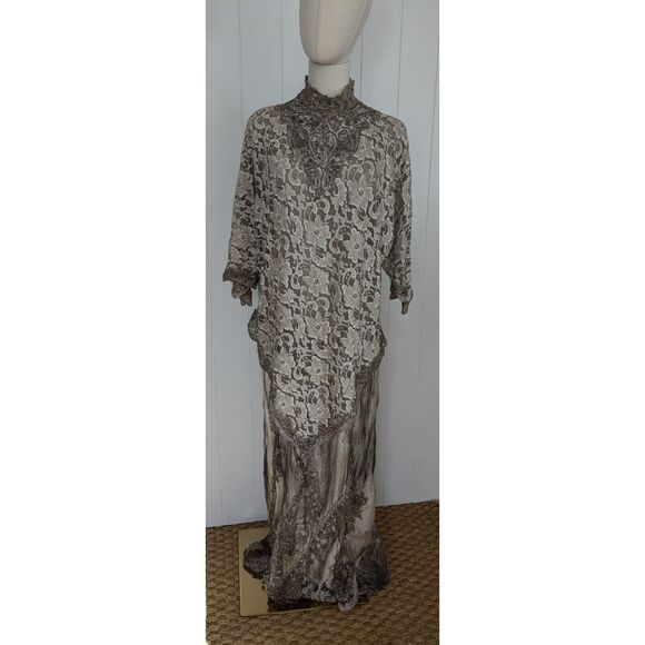 Vintage Pat Dahnke 2 Piece Lace Set - Boho Western Wedding Wear - Cognac - M - Picture 1 of 10